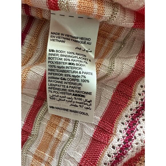 Chico's Pink Orange White Wave Striped Open Cardigan Tassels 1P Medium Petite - Picture 7 of 7